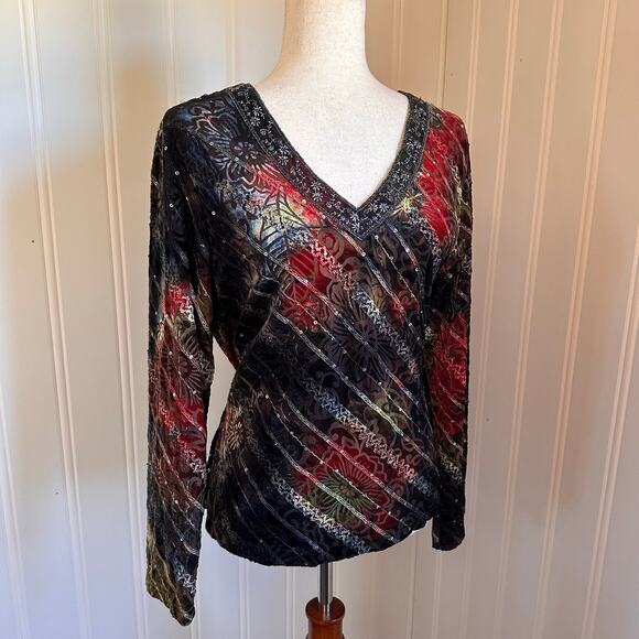 Vintage 90s/Y2K Boho Burnt Velvet Top M - Picture 3 of 8